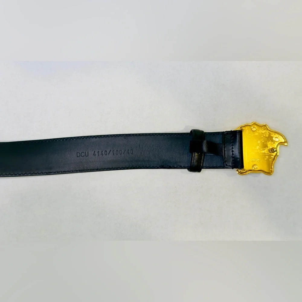 Versace La Medusa Greca Buckle Leather Belt Black 100 Cm DCU4140 Size 34